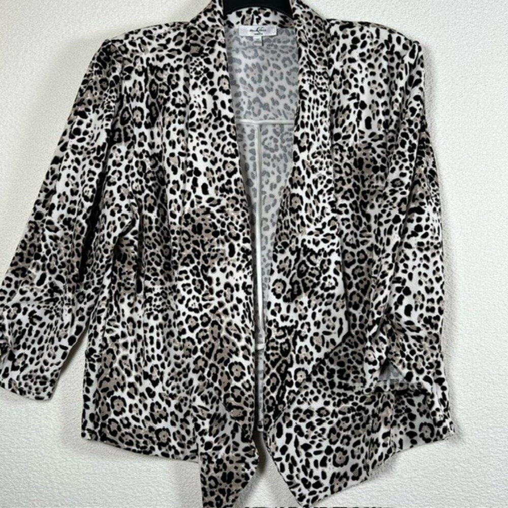 Moa Moa Women’s Waterfall Front Open Leopard Blazer Jacket Plus Size 3X